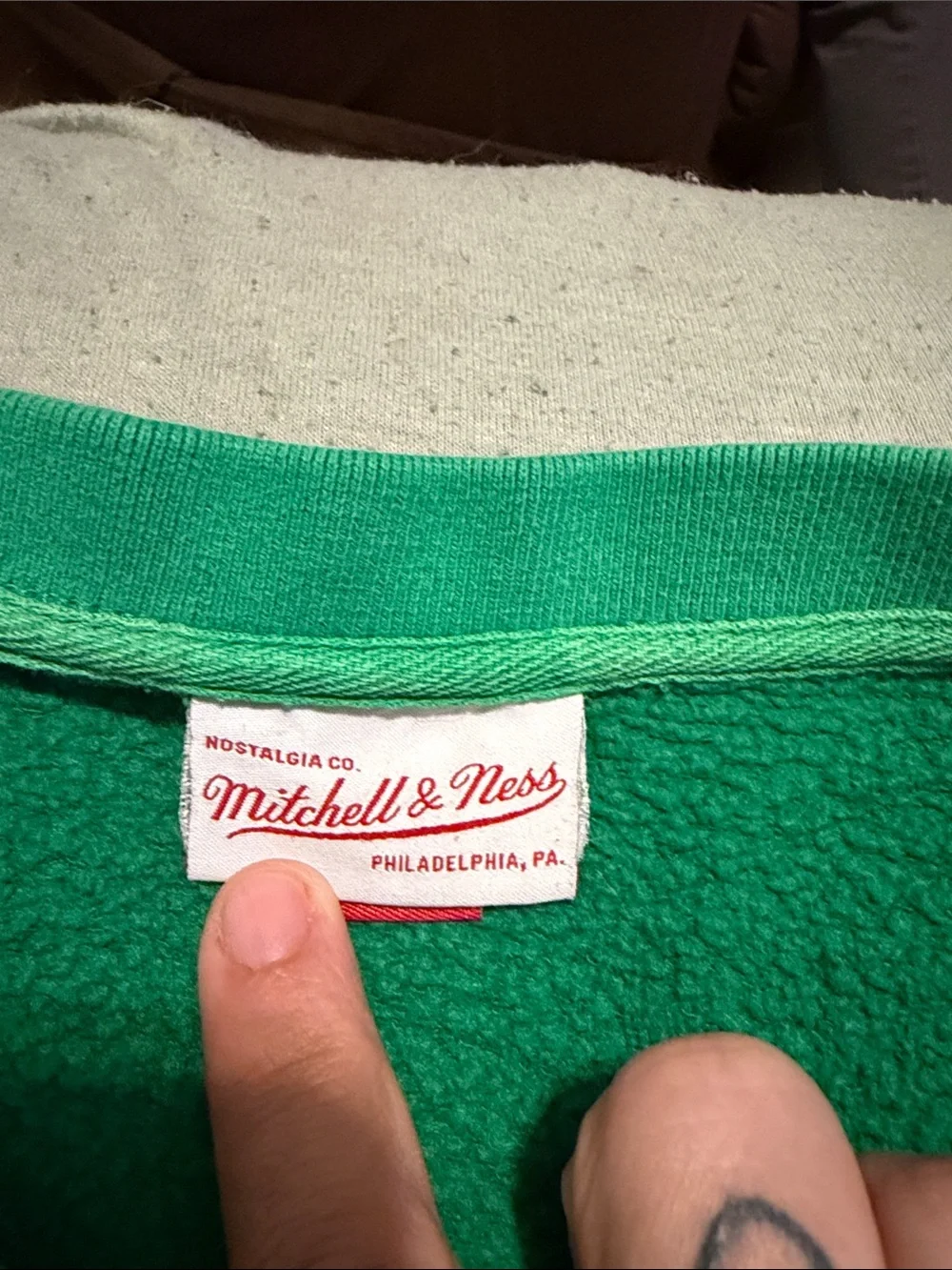 Mitchell & Ness Green Milwaukee Bucks Crewneck Pullover with White Stripe